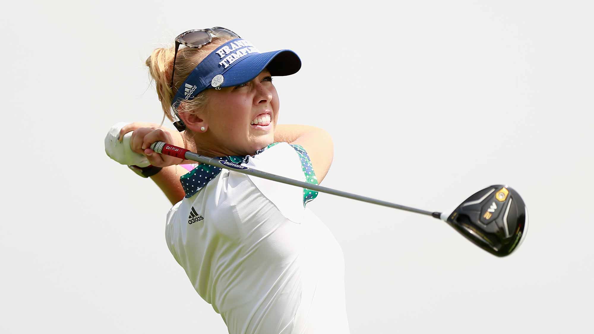 Jessica Korda of United States tee off at Blue Bay LPGA during Round 1